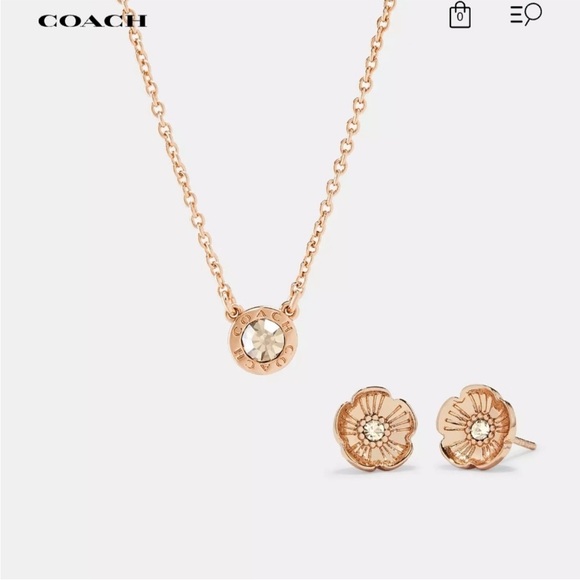 Coach Jewelry - Coach Rose Gold Necklace and Earring Set